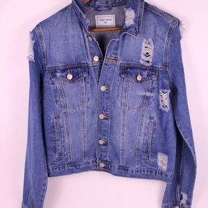 GOGO JEANS Distressed Medium Wash Denim Jacket - Size XL
